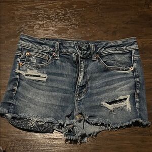 American Eagle Outfitters Blue Distressed Jean Shorts